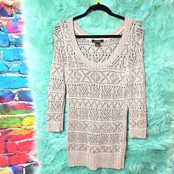 White House Black Market Sweaters - White House Black Market  Gold knit Crew Neck Long Sleeve Silver Shimmer Sweater